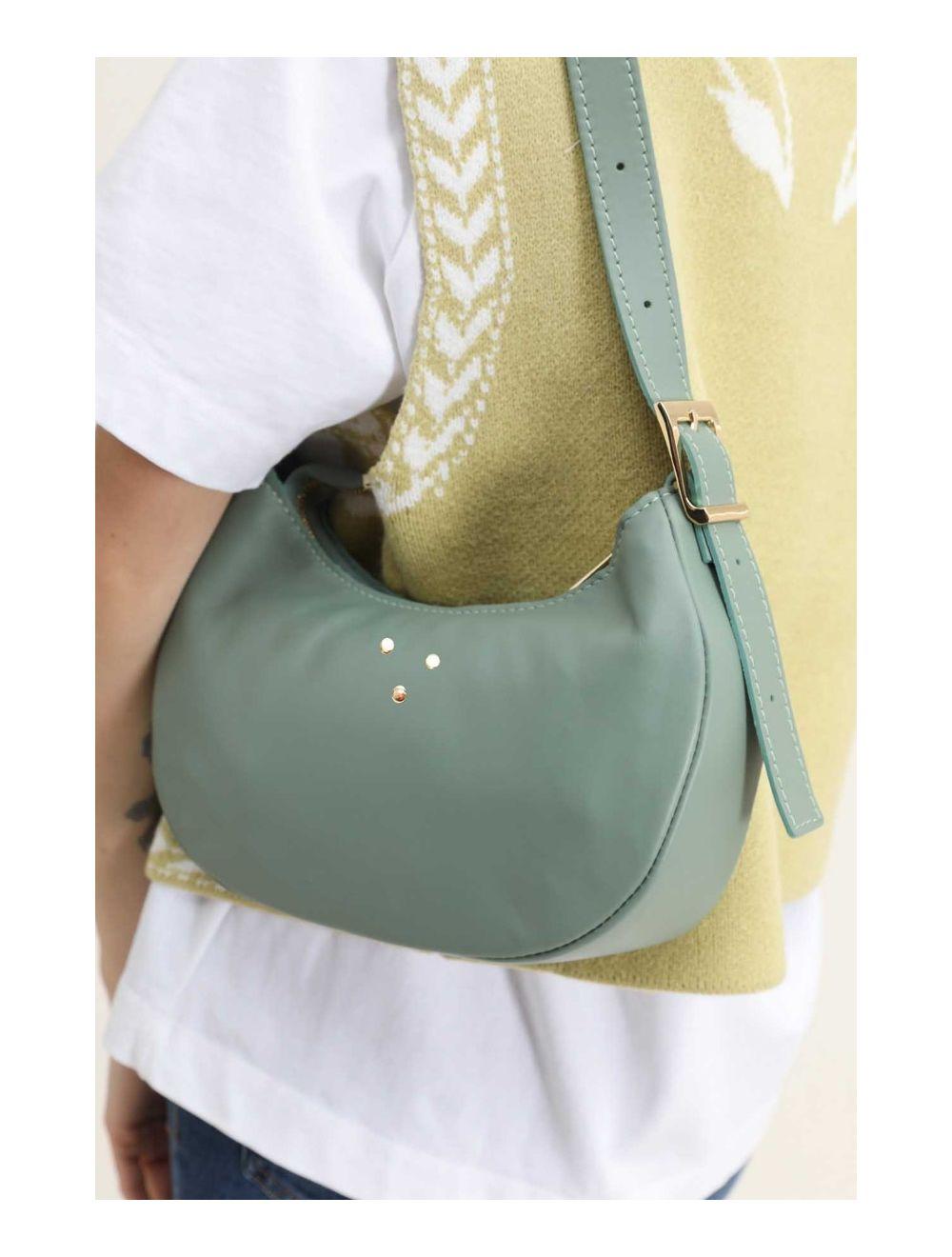 Tom&eva Sac Demi-lune Porté Crossé En Cuir De Vachette LAURINE 4124-Vert Clair