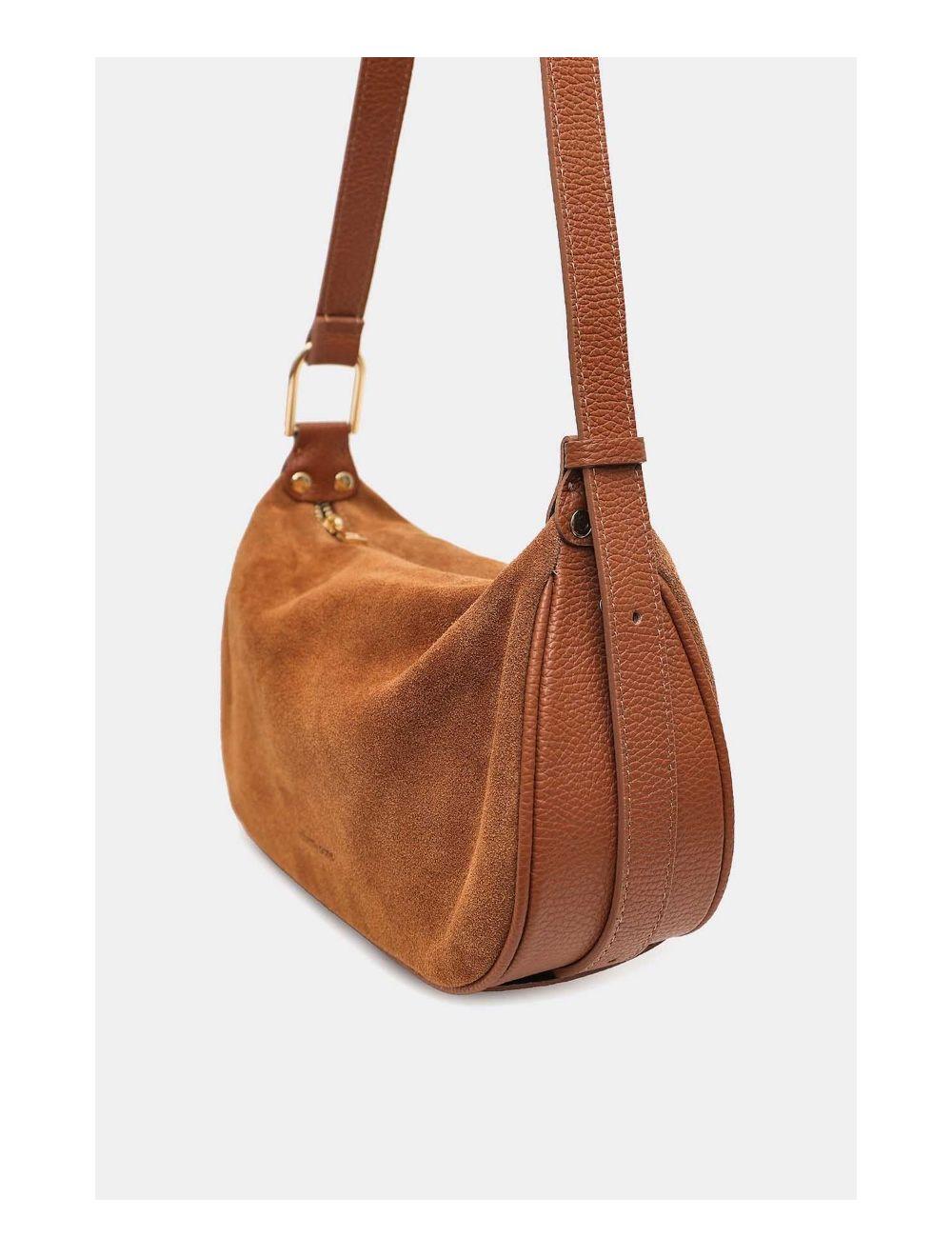 Tom&eva Sac Double Porté En Croûte De Cuir Vachette Suède 4159 AMICIE SUEDE-Cognac