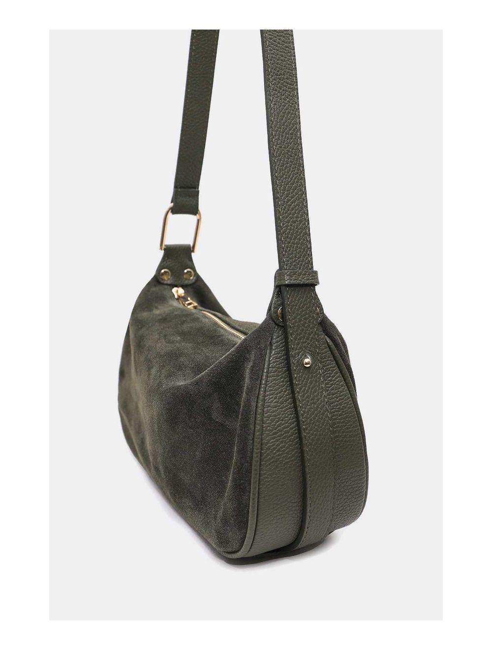 Tom&eva Sac Double Porté En Croûte De Cuir Vachette Suède 4159 AMICIE SUEDE-Kaki