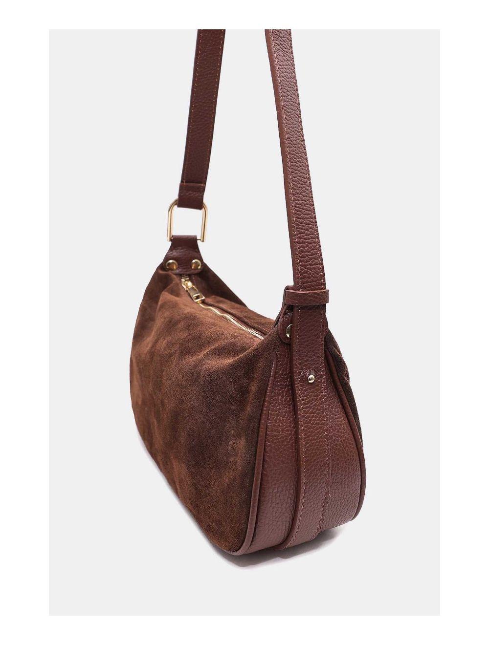 Tom&eva Sac Double Porté En Croûte De Cuir Vachette Suède 4159 AMICIE SUEDE-Marron