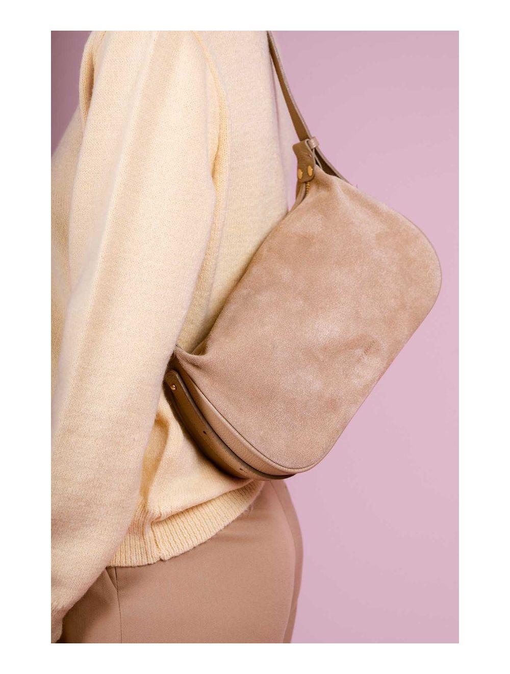 tom&eva Sac Double Porté En Croûte de Cuir Vachette Suède 4159 AMICIE SUEDE-Taupe