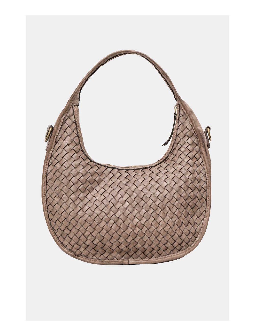 Tom&eva Sac Hobbo En Croûte Cuir Vachette Tressé-MELUSINE 4113-Taupe