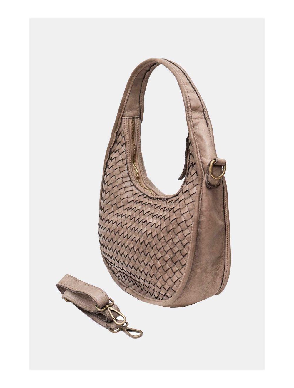 Tom&eva Sac Hobbo En Croûte Cuir Vachette Tressé-MELUSINE 4113-Taupe