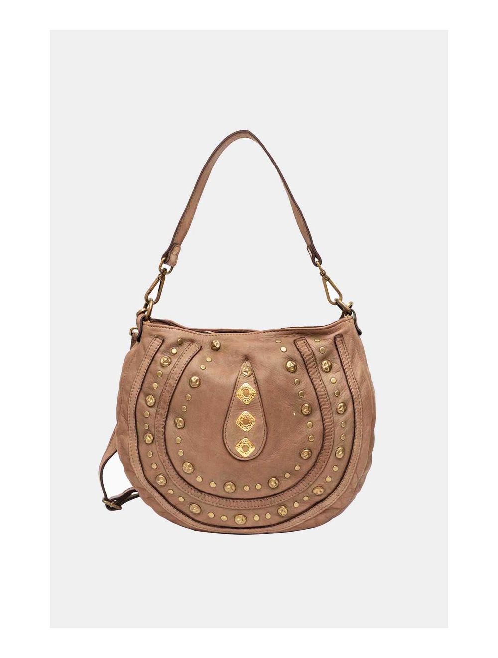 Tom&eva Sac Hobbo Porté Épaule En Cuir Vachette Motif Clouté MATILDA 4117-Taupe