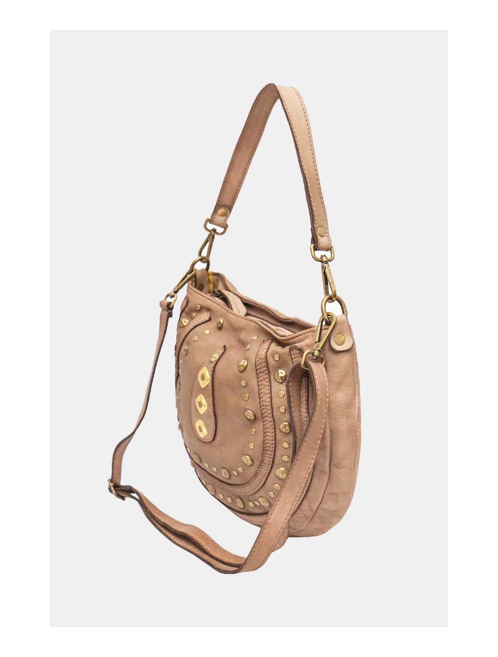 Tom&eva Sac Hobbo Porté Épaule En Cuir Vachette Motif Clouté MATILDA 4117-Taupe