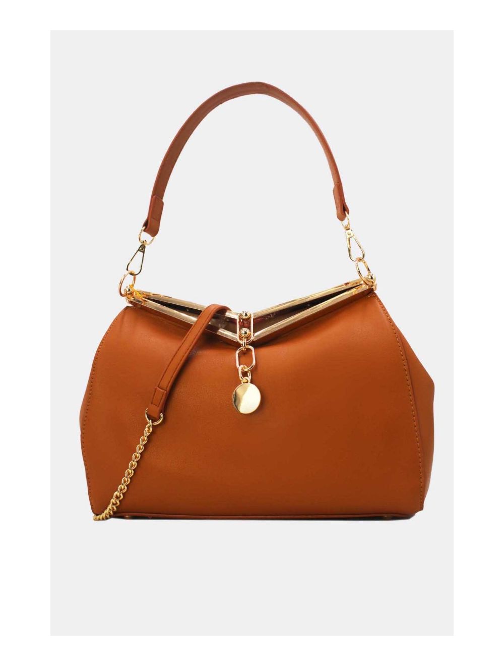 Tom&eva Sac Hobo Effet Cuir Verni Fermoir Métal 24B-5922-Marron