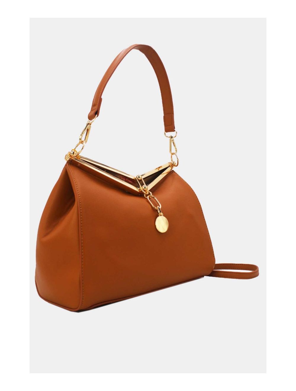 Tom&eva Sac Hobo Effet Cuir Verni Fermoir Métal 24B-5922-Marron