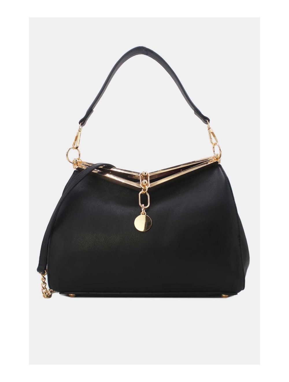 Tom&eva Sac Hobo Effet Cuir Verni Fermoir Métal 24B-5922-Noir