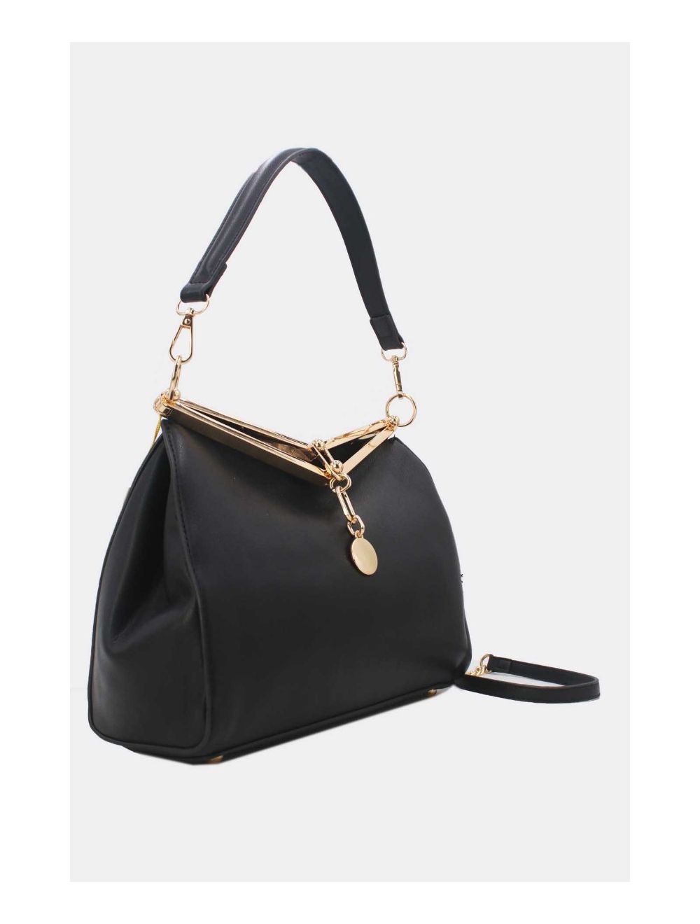 Tom&eva Sac Hobo Effet Cuir Verni Fermoir Métal 24B-5922-Noir