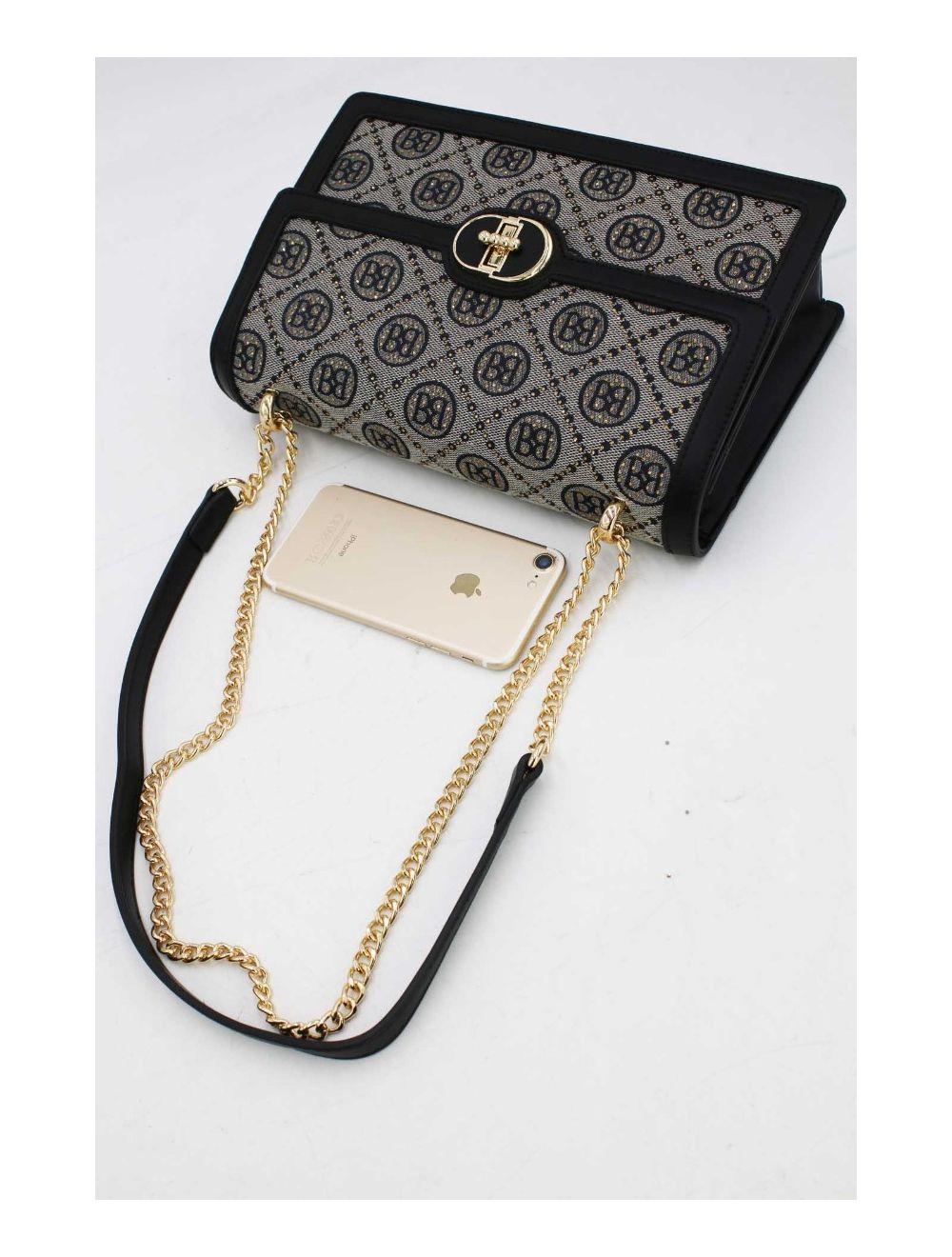 Tom&eva Sac Monogramme Double Porté Avec Bandoulière Chaîne-22B-5672-Black