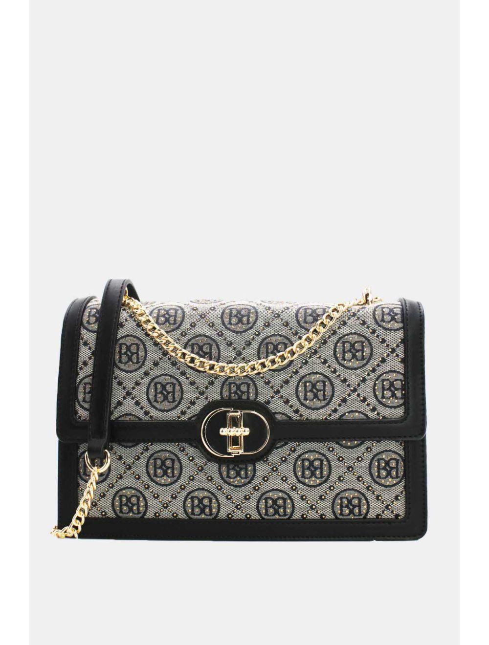 tom&eva Sac Monogramme Double Porté Avec Bandoulière Chaîne-22B-5672-Black