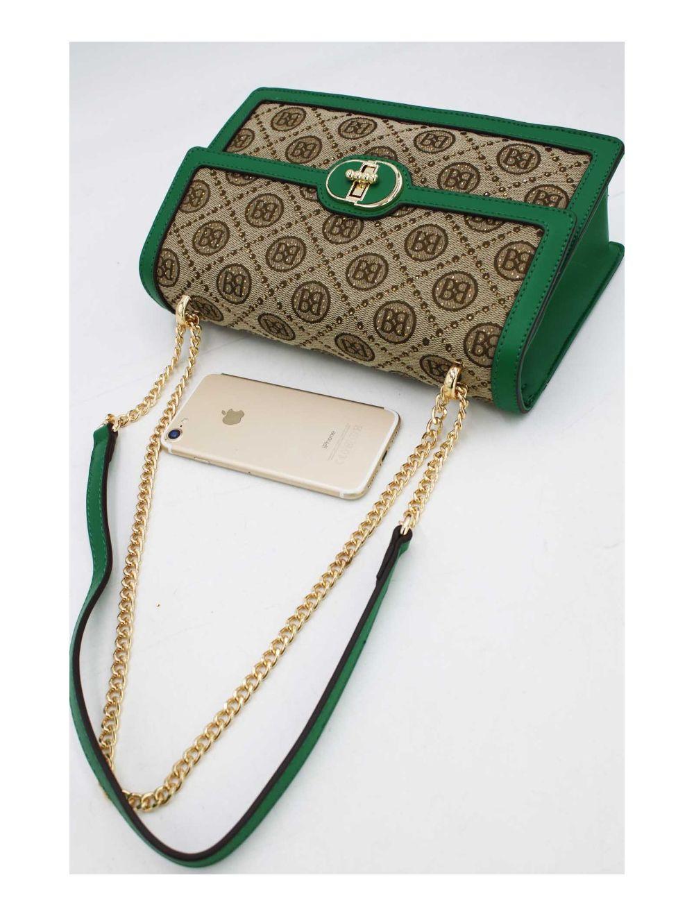 tom&eva Sac Monogramme Double Porté Avec Bandoulière Chaîne-22B-5672-Green