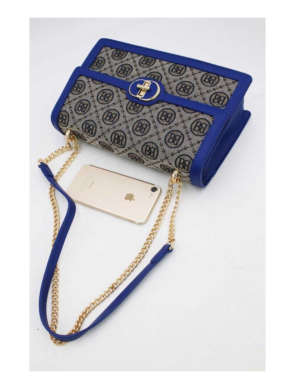 tom&eva Sac Monogramme Double Porté Avec Bandoulière Chaîne-22B-5672-Blue