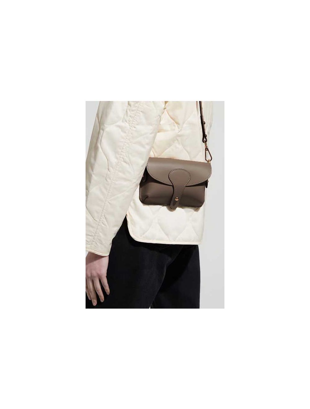 Tom&eva Sac Pochette Banane En Croûte De Cuir De Vachette Lisse-3968 PHILOMENE -TAUPE FONCÉ