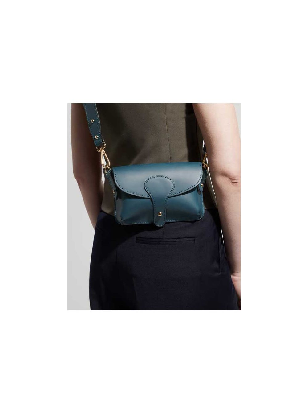 Tom&eva Sac Pochette Banane En Croûte De Cuir De Vachette Lisse-3968 PHILOMENE-PETROLE