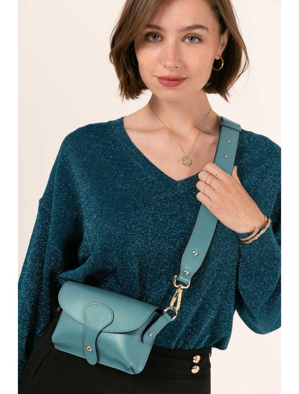 Tom&eva Sac Pochette Banane En Croûte De Cuir De Vachette Lisse-PHILOMENE 3968-BLEU GIVRE