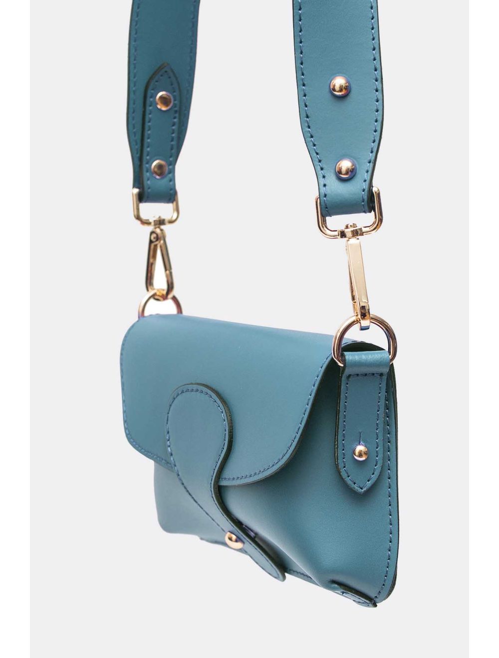 Tom&eva Sac Pochette Banane En Croûte De Cuir De Vachette Lisse-PHILOMENE 3968-BLEU GIVRE