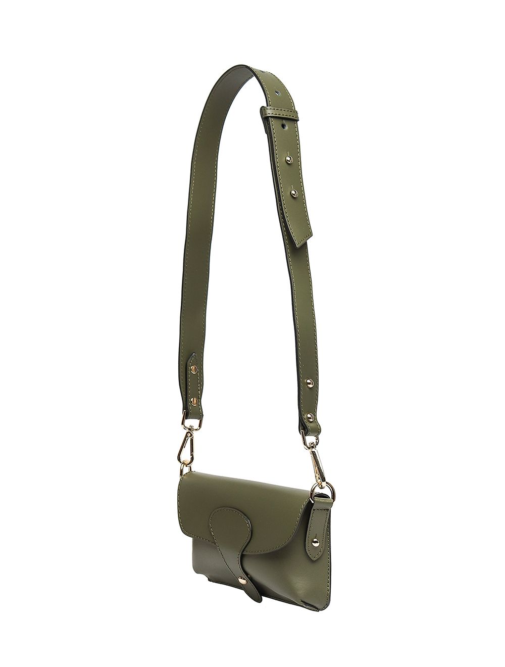Tom&eva Sac Pochette Banane En Croûte De Cuir De Vachette Lisse-3968-Kaki
