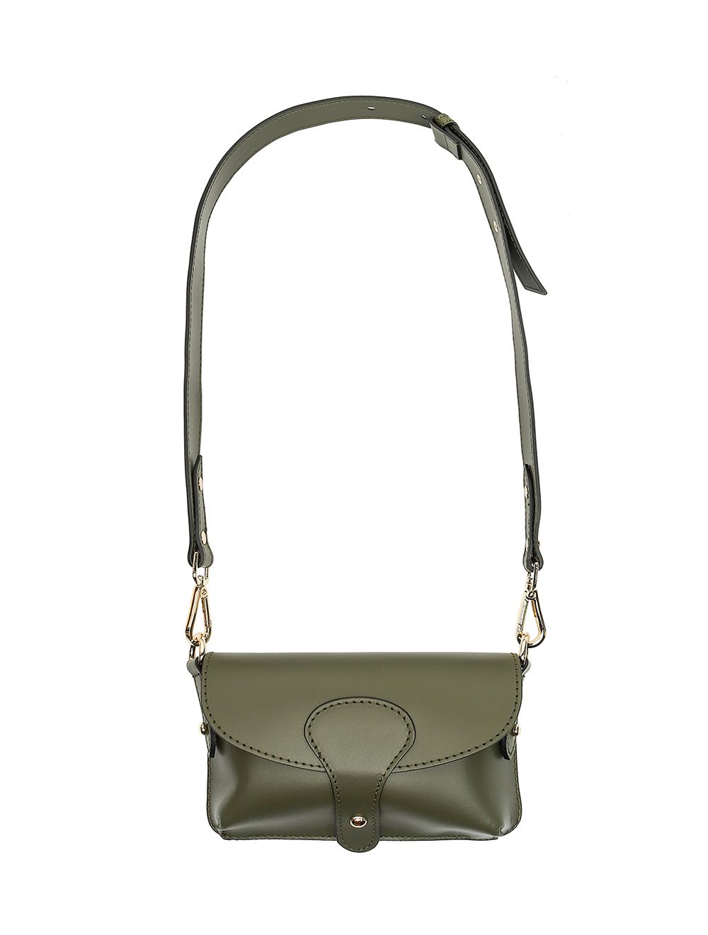 tom&eva Sac pochette banane en croûte de cuir de vachette lisse-3968-Kaki