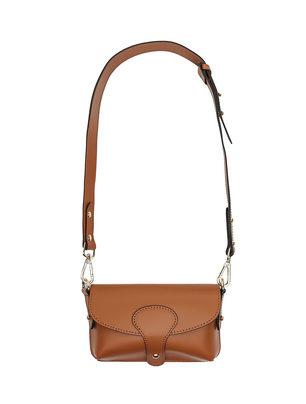 tom&eva Sac pochette banane en croûte de cuir de vachette lisse-3968-Cognac