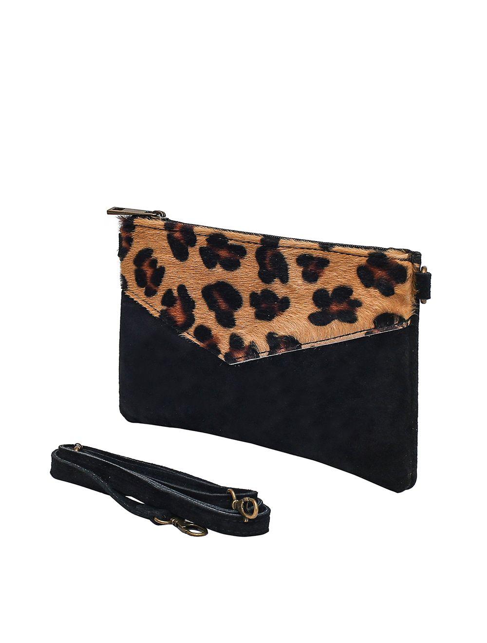 Tom&eva Sac Pochette Porté Travers En Cuir Suède-3976-LéopardCamel