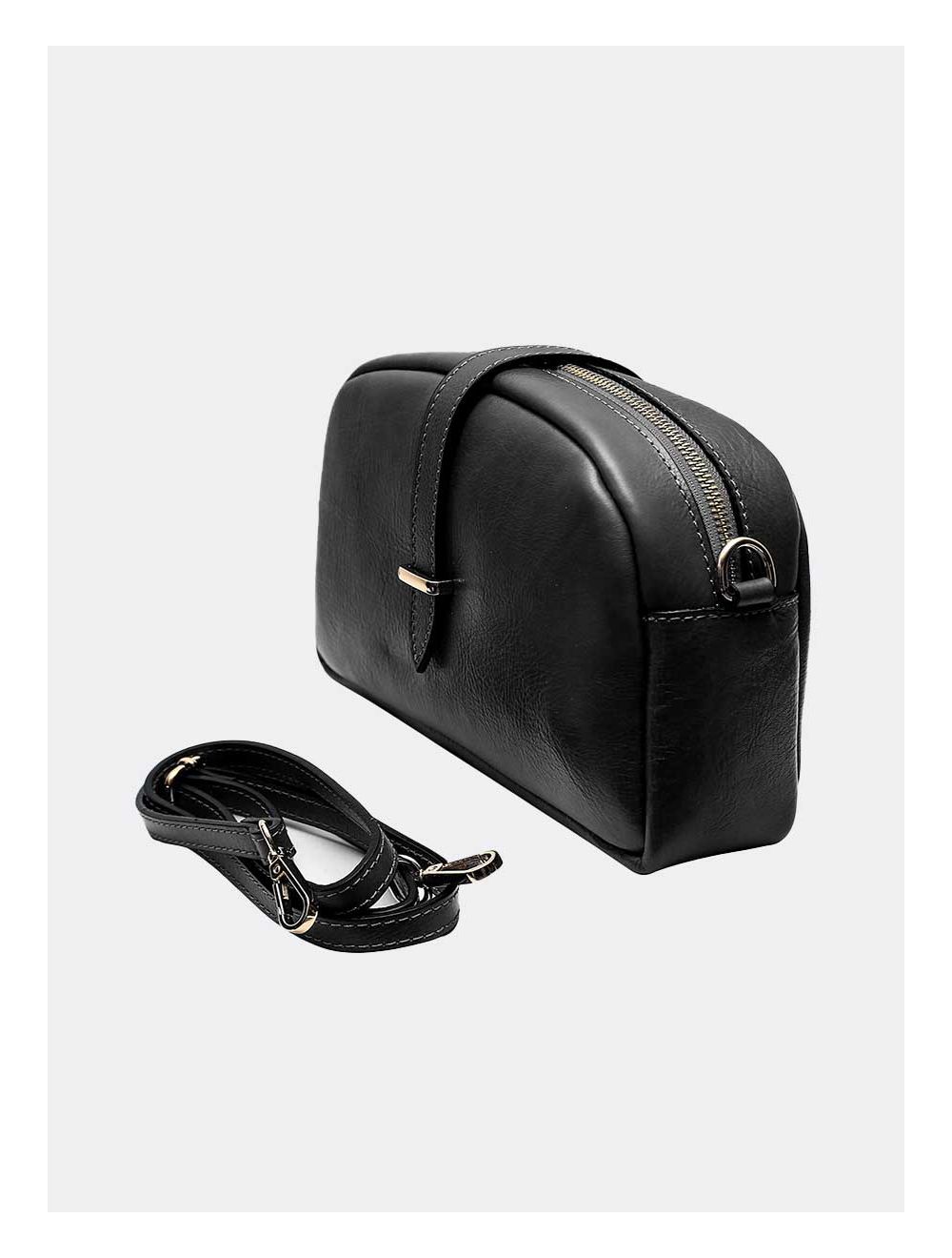 Tom&eva Sac Porté Croisé Avec Patte Avant En Cuir Vachette Collet-ANNABELLE 4046-NOIR