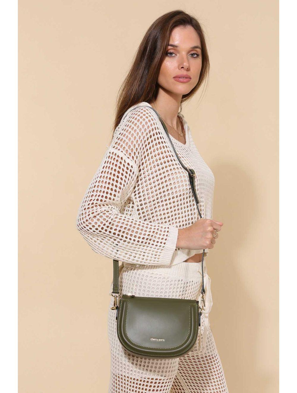 Tom&eva Sac Porté Croisé En Croûte Cuir Vachette Lisse 4096 TINA-Kaki