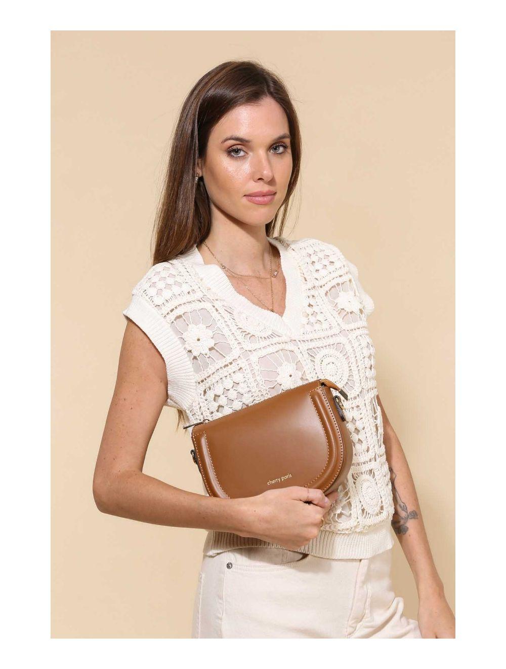 Tom&eva Sac Porté Croisé En Croûte Cuir Vachette Lisse 4096 TINA-Camel