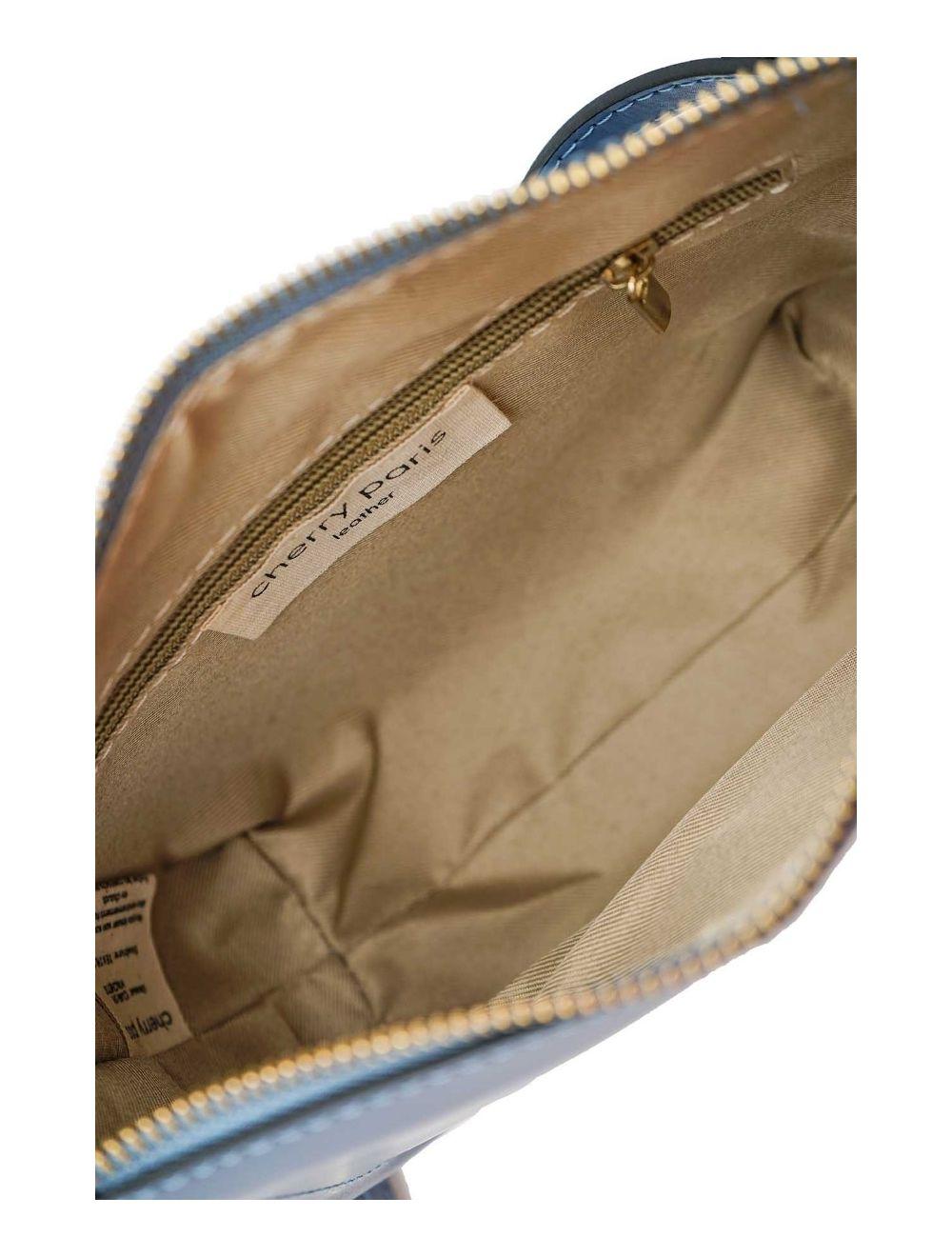 tom&eva Sac Porté Croisé en Croûte Cuir Vachette Lisse 4096 TINA-Bleu