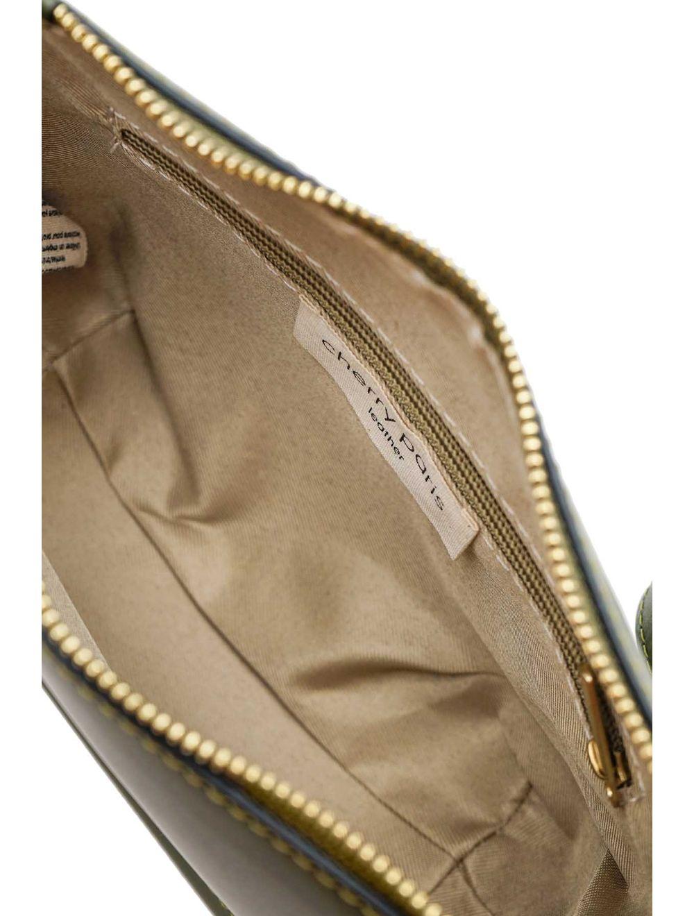 tom&eva Sac Porté Croisé en Croûte Cuir Vachette Lisse 4096 TINA-Kaki