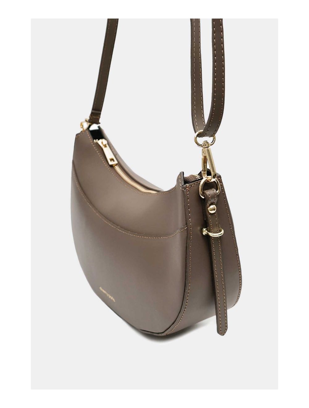 Tom&eva Sac Porté Croisé En Croûte Cuir Vachette Lisse 4148 DAHLIA-Taupe