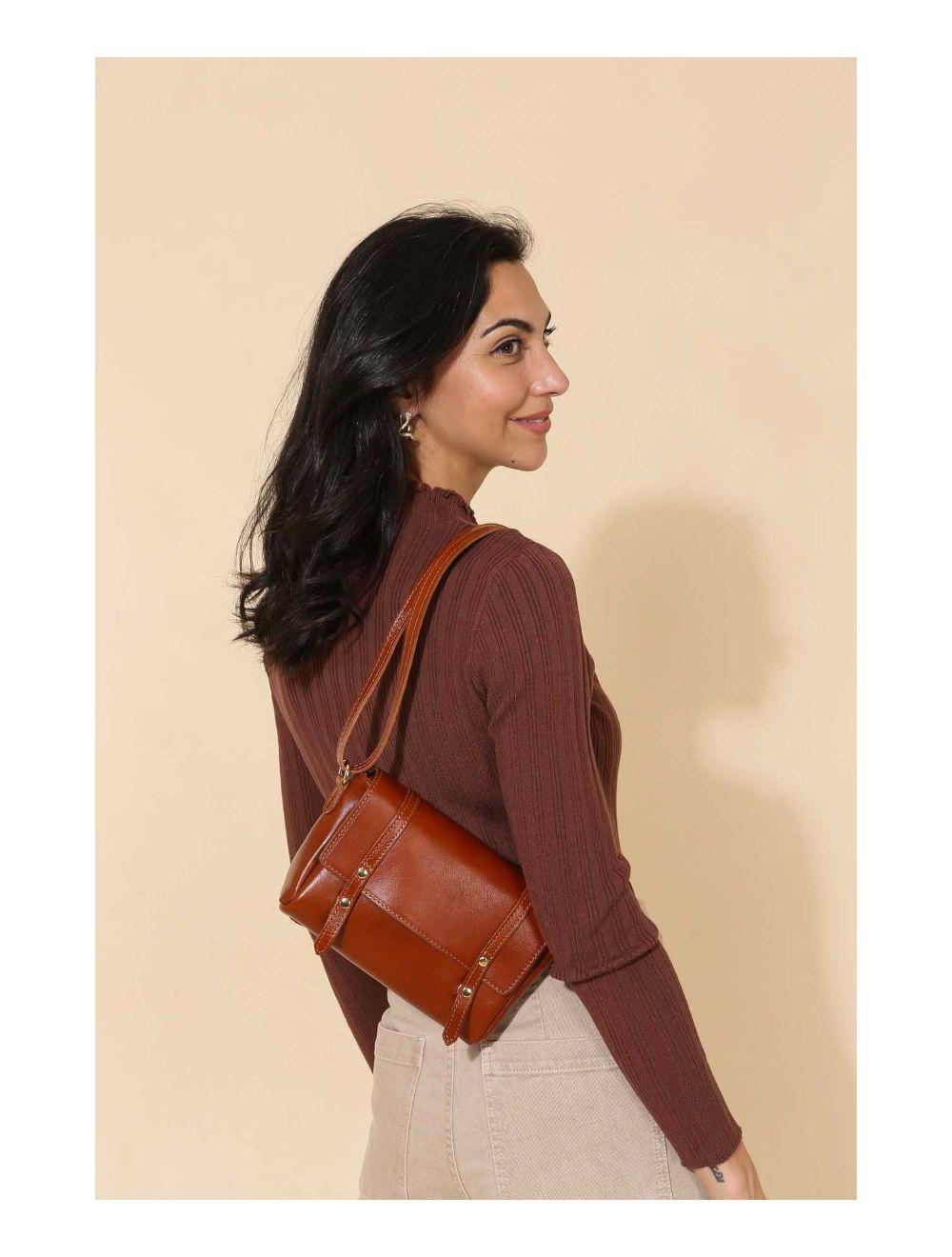 Tom&eva Sac Porté Croisé En Cuir De Vachette Collet 4128 YOUNA-Camel