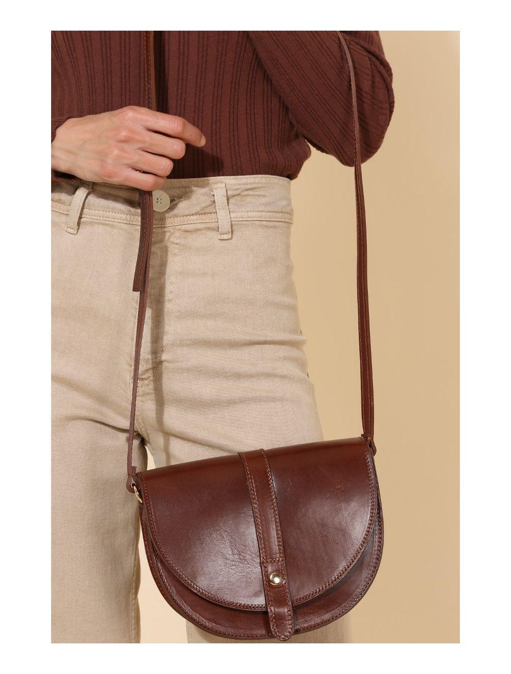 Tom&eva Sac Porté Croisé En Cuir De Vachette Collet 4129 DIVINE-Marron