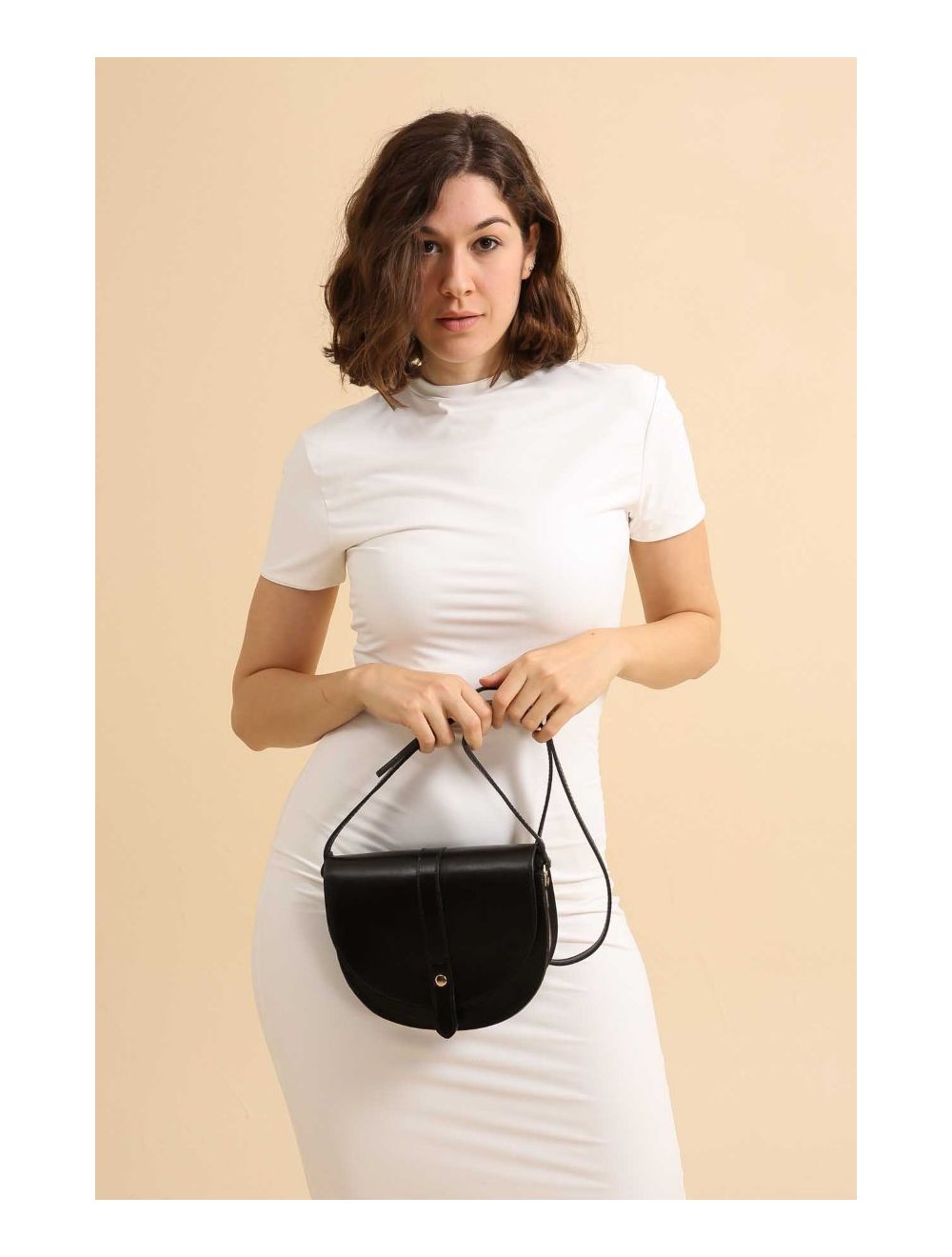 Tom&eva Sac Porté Croisé En Cuir De Vachette Collet 4129 DIVINE-Noir