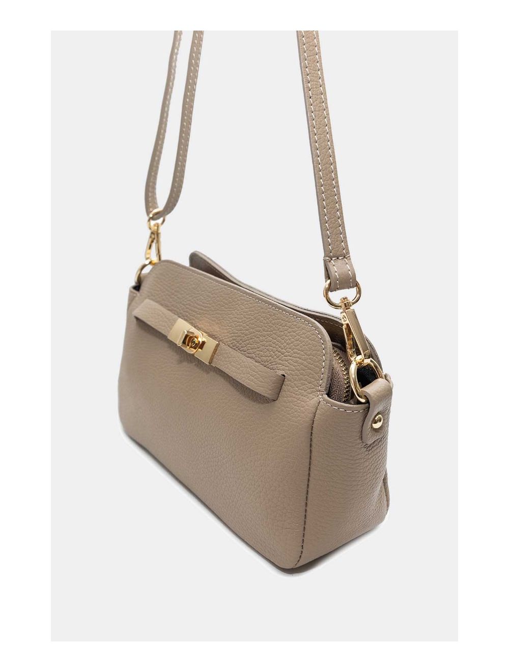 Tom&eva Sac Porté Croisé En Cuir De Vachette Grainée 4167 MARJANE-Taupe