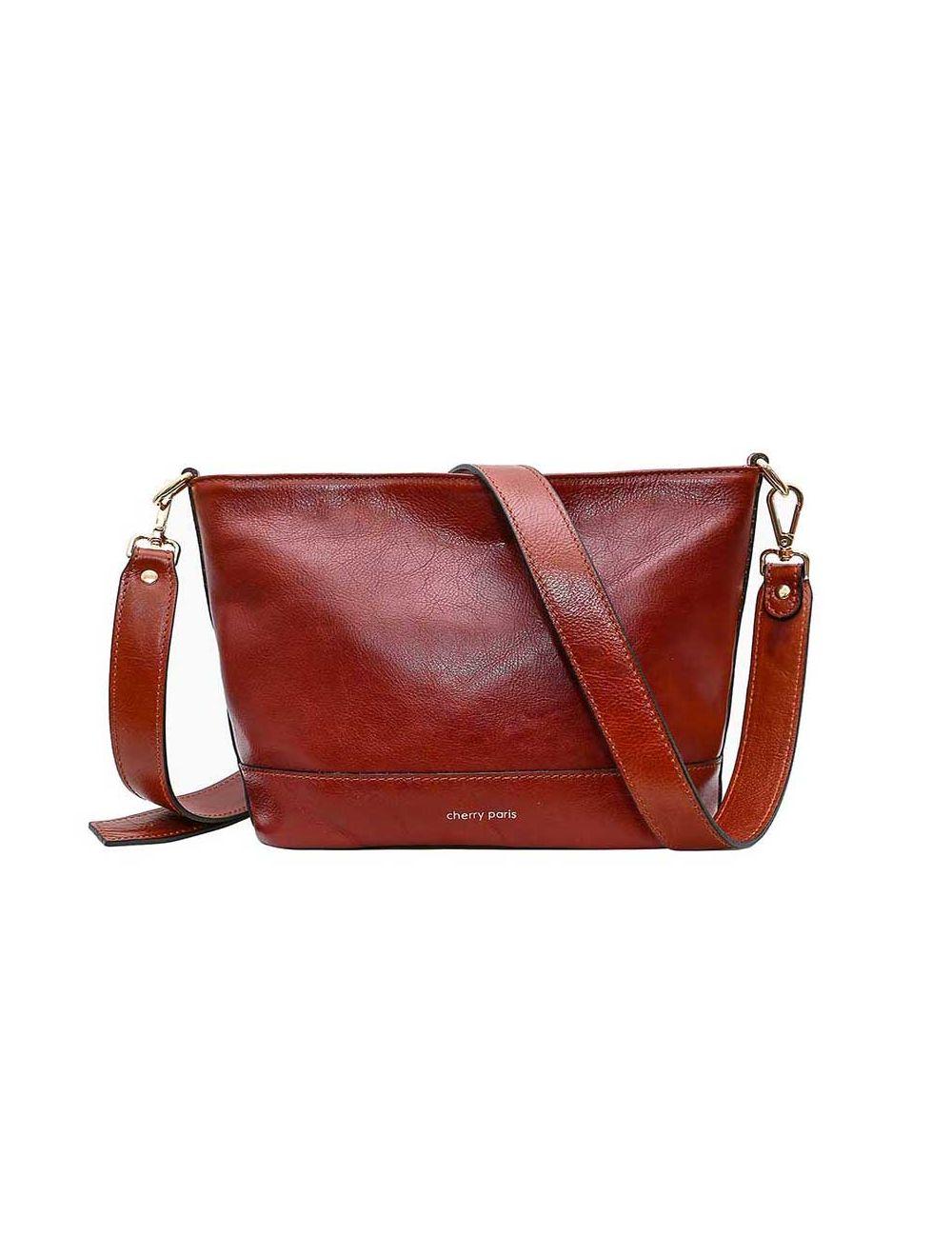 tom&eva Sac Porté Croisé en Cuir Vachette Collet-LUCY 4033-MARRON