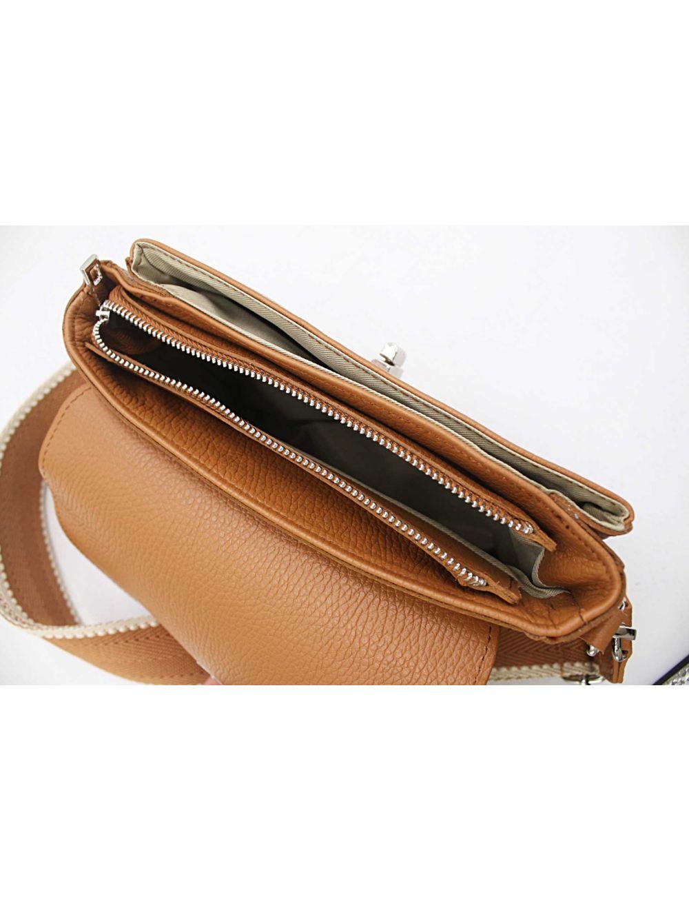 tom&eva Sac Porté Croisé en Cuir Vachette Grainée 24C-513-Camel