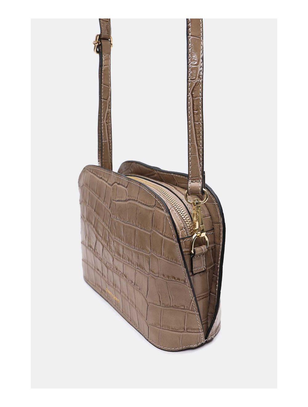 Tom&eva Sac Porté Croisé En Cuir Vachette Motif Croco-DEBORAH CROCO 4013C-Taupe