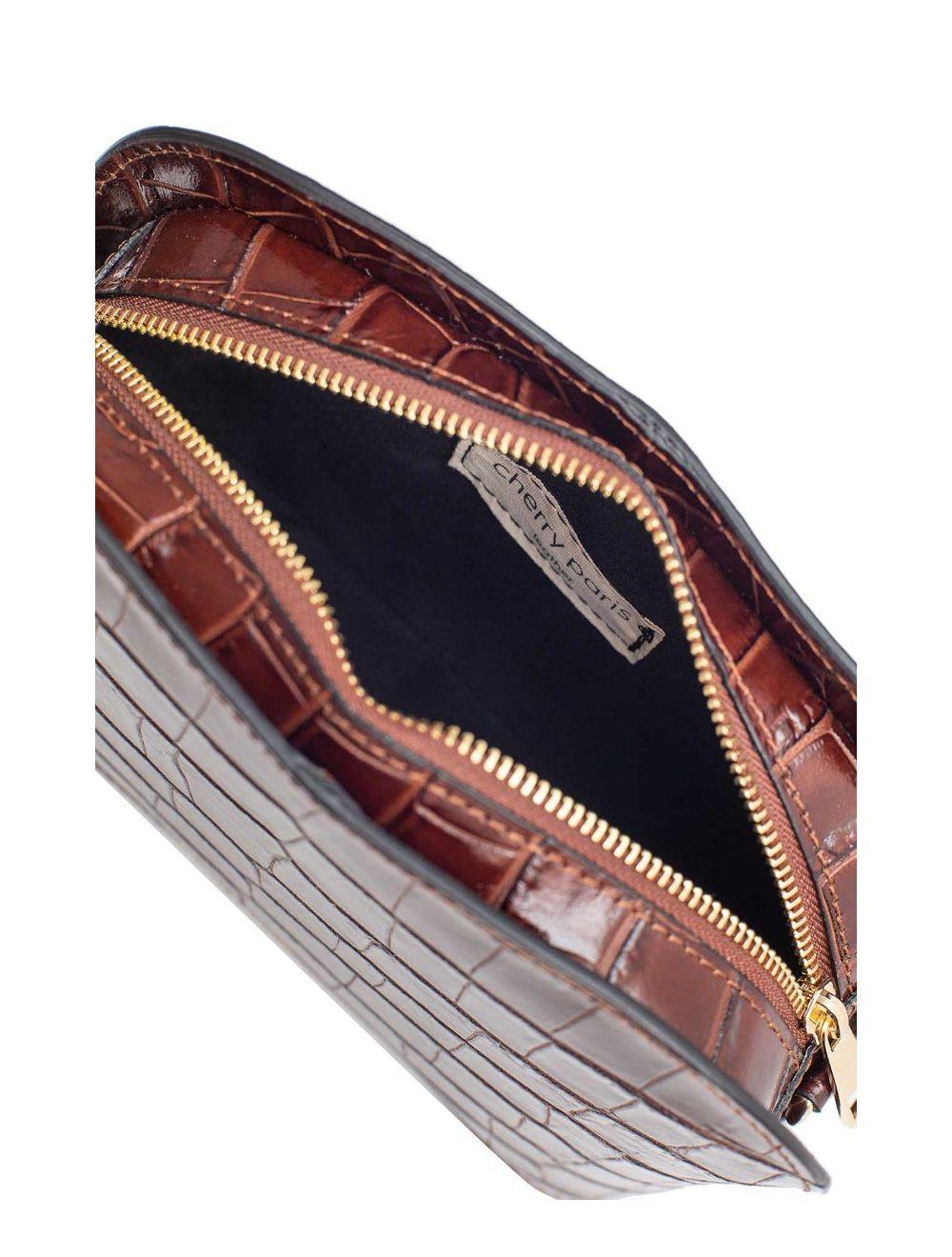 tom&eva Sac Porté Croisé en Cuir Vachette Motif Croco-DEBORAH CROCO 4013C-Marron