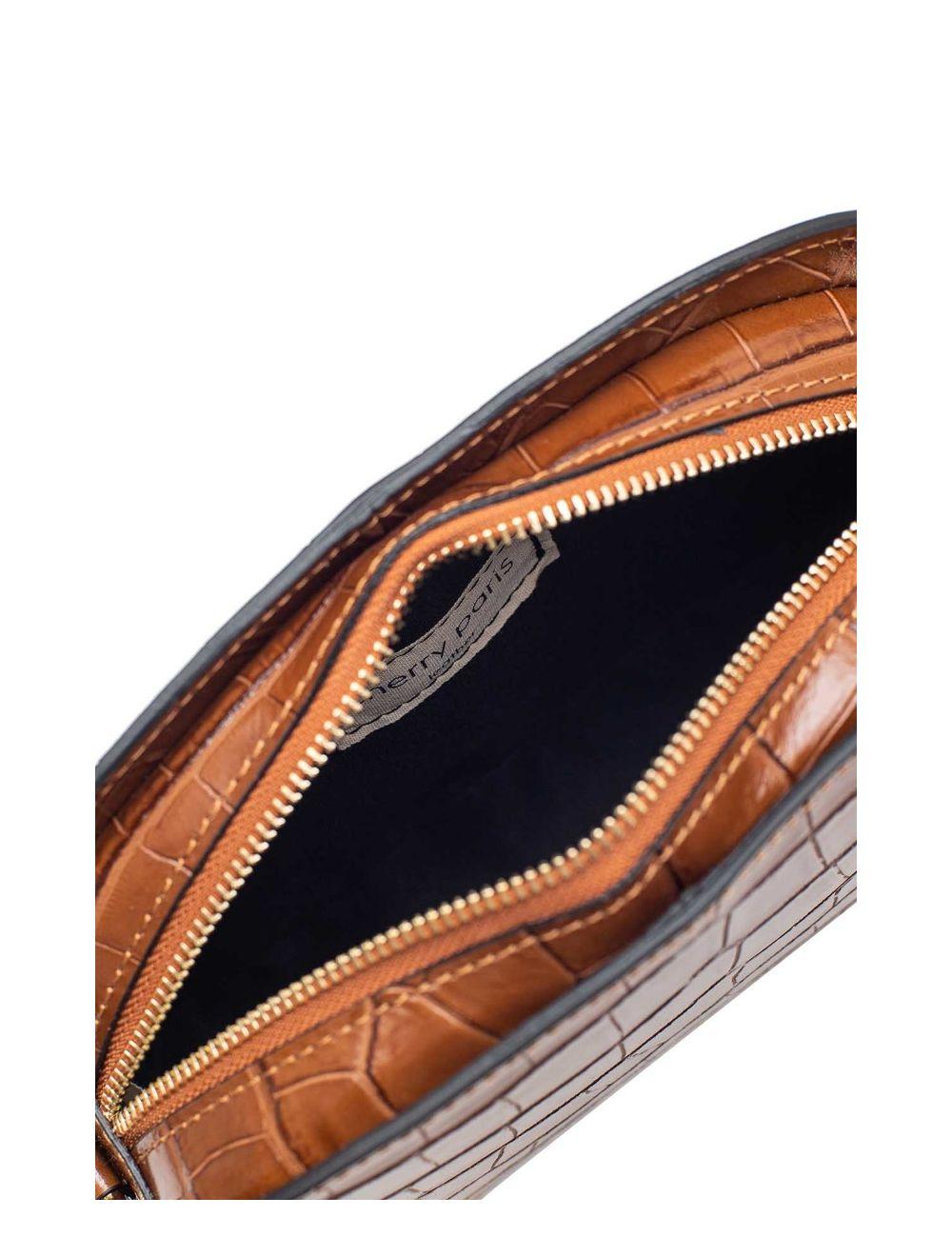 tom&eva Sac Porté Croisé en Cuir Vachette Motif Croco-DEBORAH CROCO 4013C-Camel