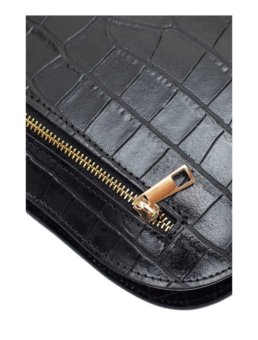 Tom&eva Sac Porté Croisé En Cuir Vachette Motif Croco-DEBORAH CROCO 4013C-Noir