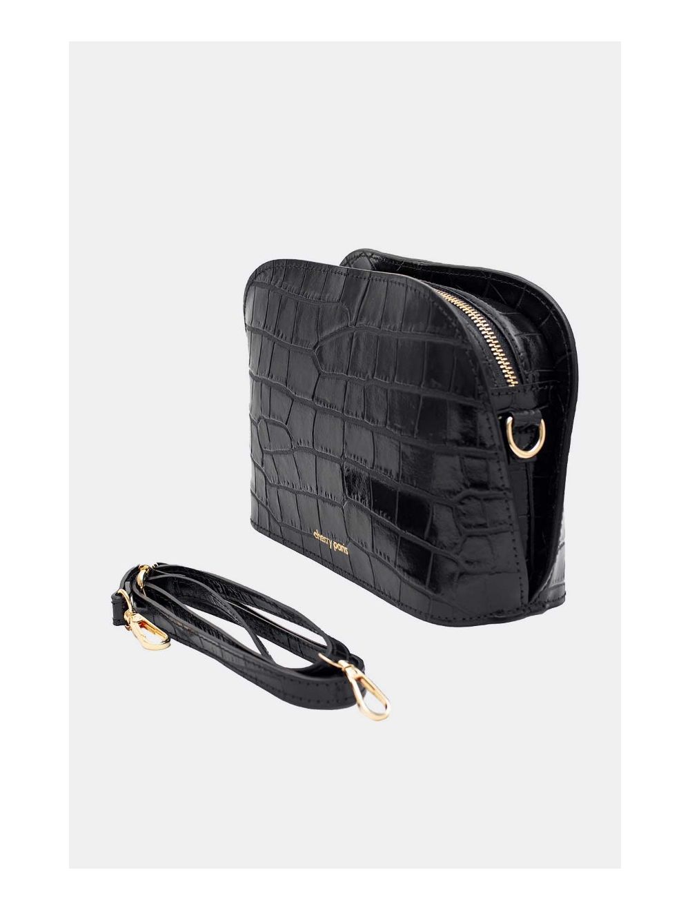 tom&eva Sac Porté Croisé en Cuir Vachette Motif Croco-DEBORAH CROCO 4013C-Noir