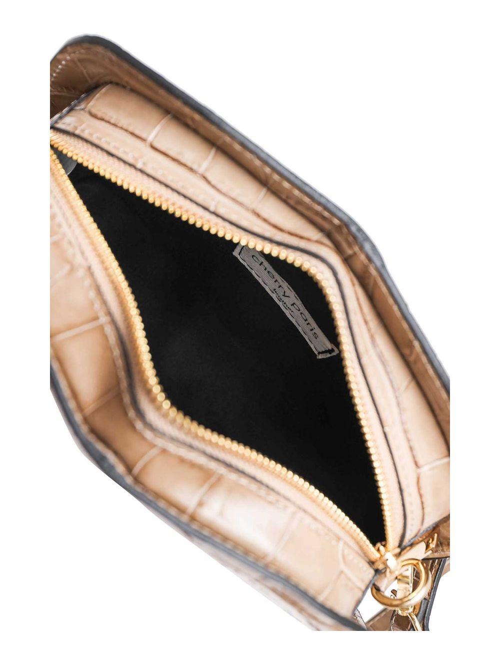 tom&eva Sac Porté Croisé en Cuir Vachette Motif Croco-DEBORAH CROCO 4013C-Taupe