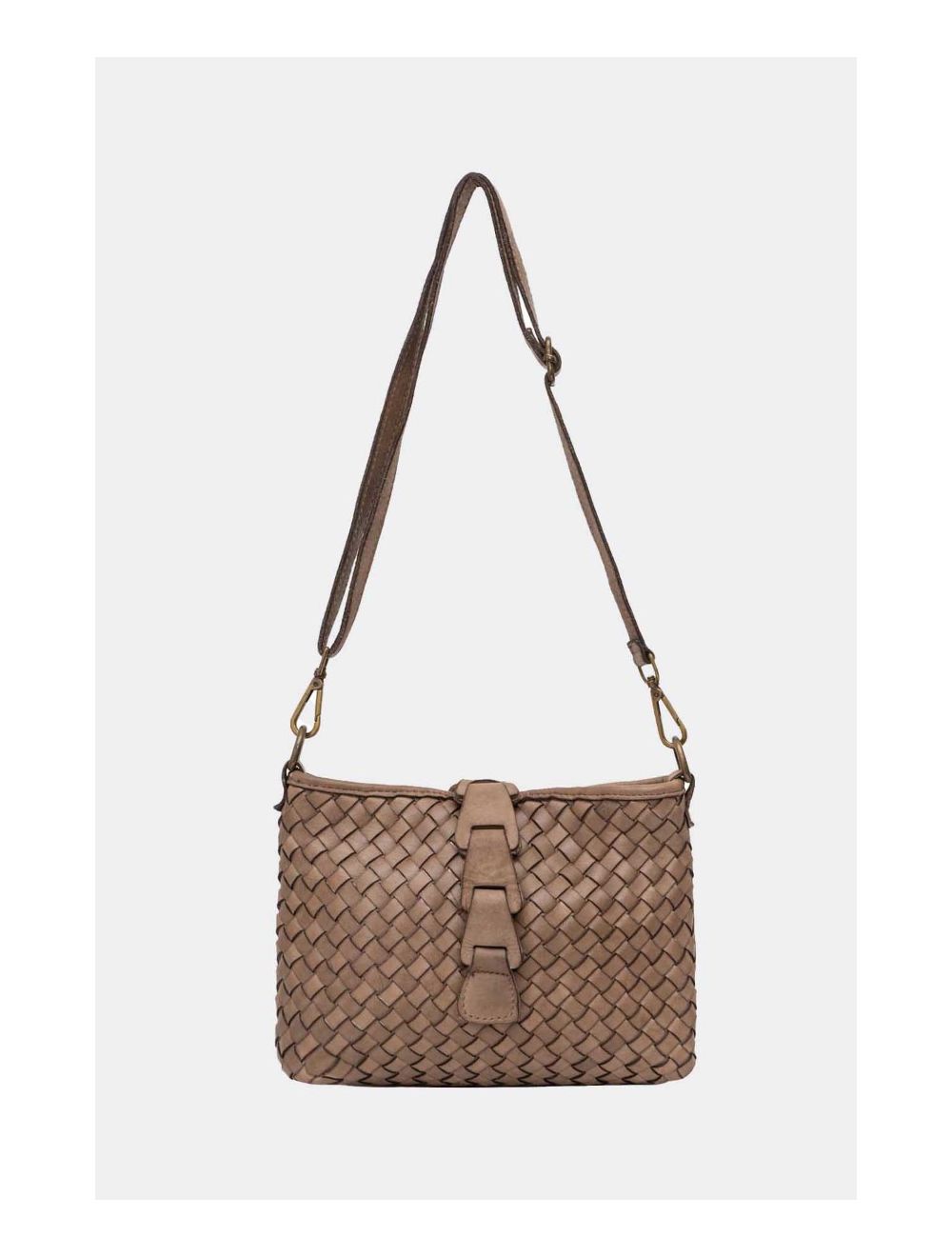 Tom&eva Sac Porté Croisé En Cuir Vachette Tressé TOSCANE 4112-Taupe