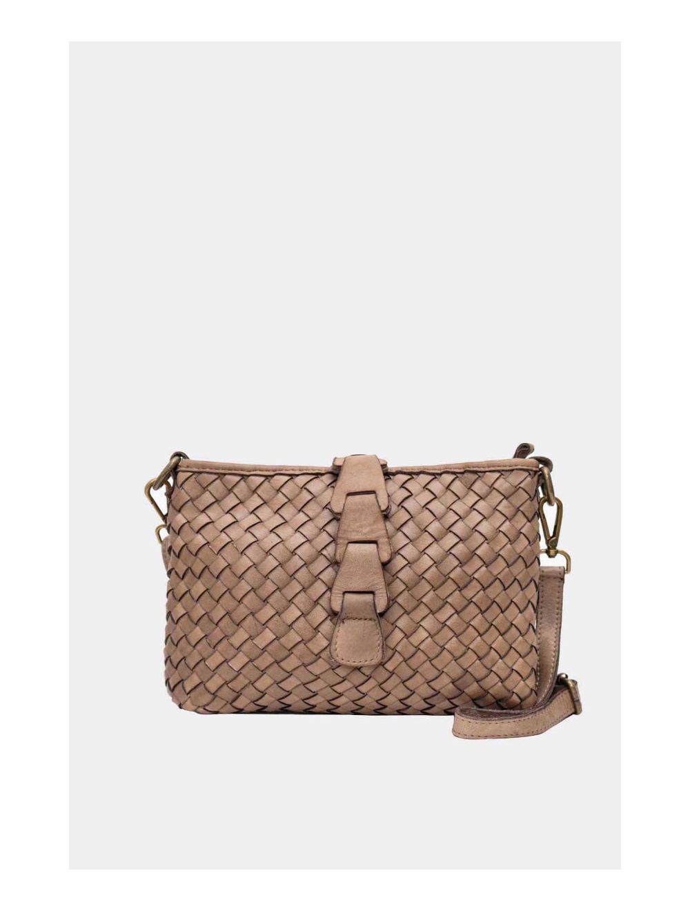 Tom&eva Sac Porté Croisé En Cuir Vachette Tressé TOSCANE 4112-Taupe