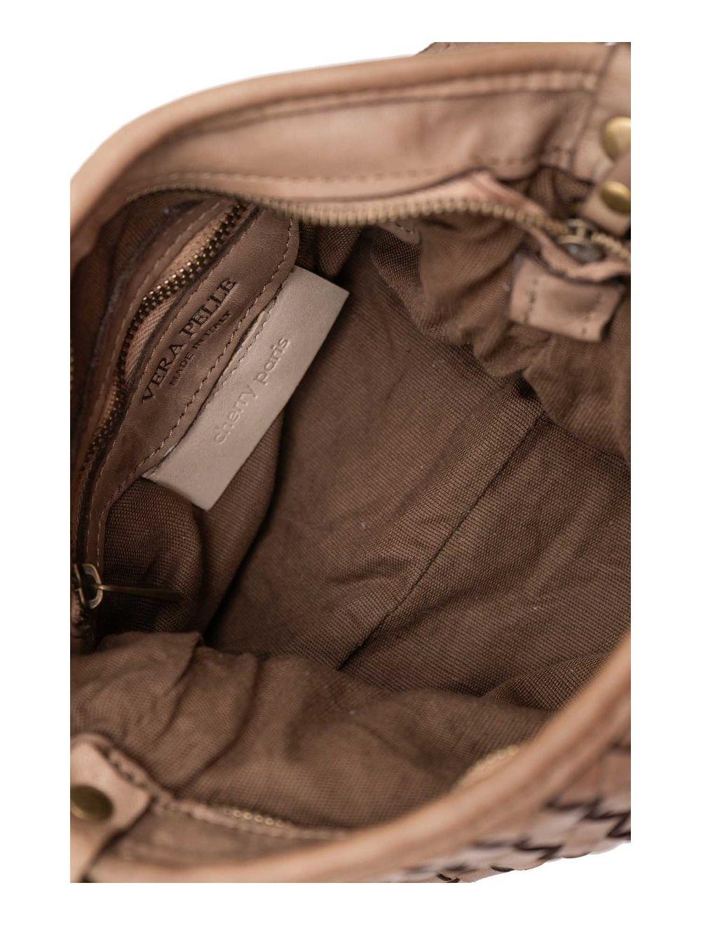 tom&eva Sac Porté Croisé en Cuir Vachette Tressé TOSCANE 4112-Taupe