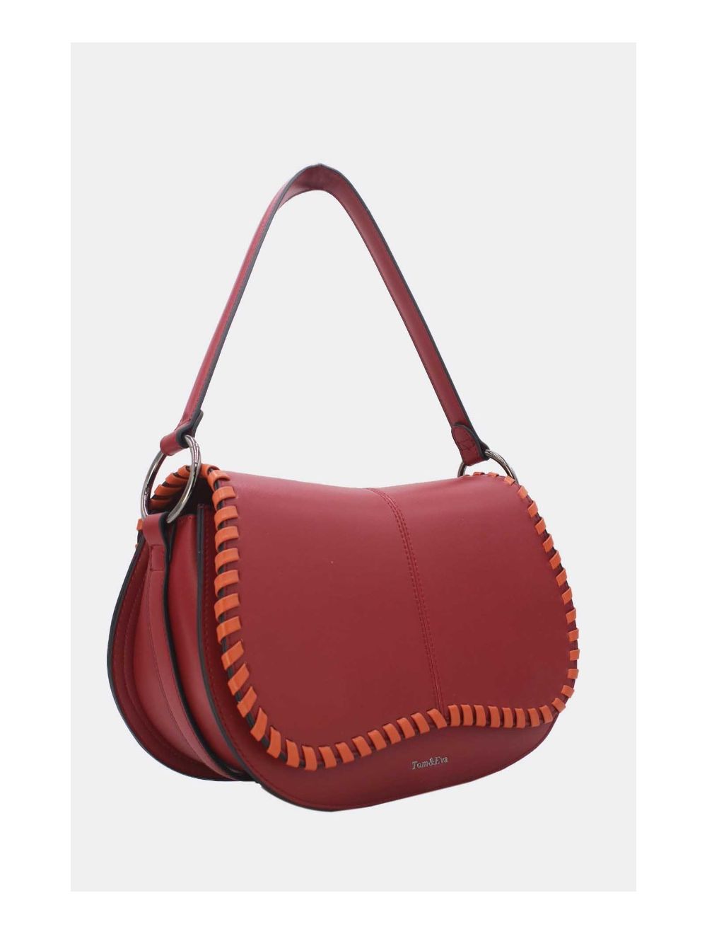Tom&eva Sac Porté Épaule à Coutures Épaisses 24B-6023-Burgundy/Orange