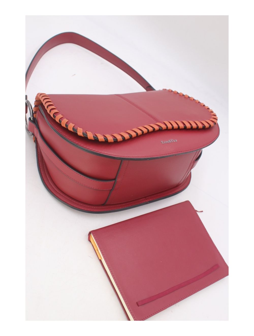 Tom&eva Sac Porté Épaule à Coutures Épaisses 24B-6023-Burgundy/Orange