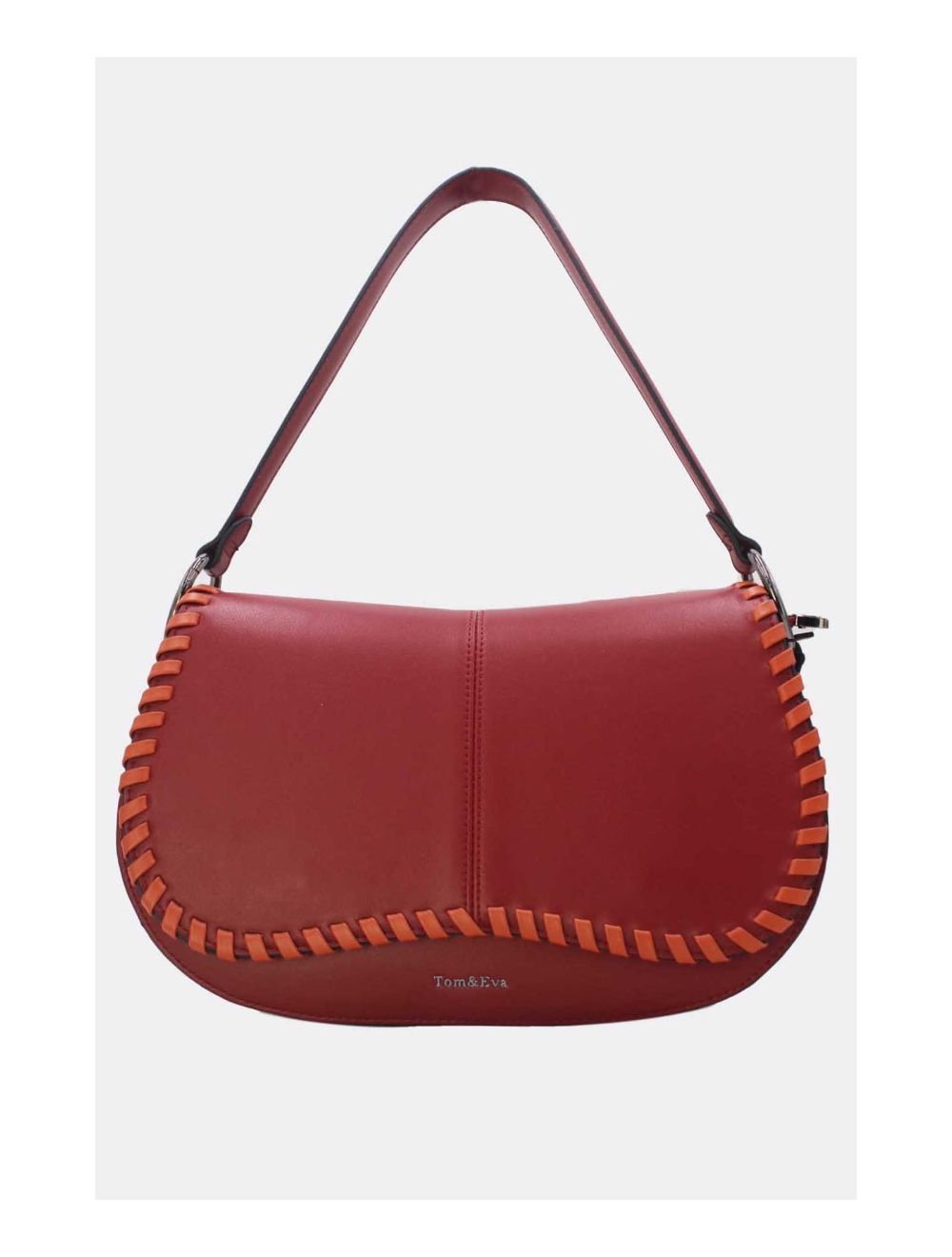 tom&eva Sac Porté Épaule à Coutures Épaisses 24B-6023-Burgundy/Orange