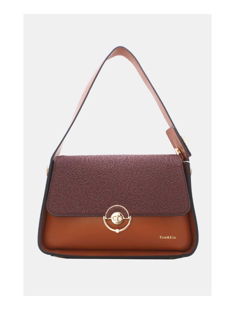 Tom&eva Sac Porté Épaule à Rabat Effet Dentelle 24B-5912-Brown/Coffee